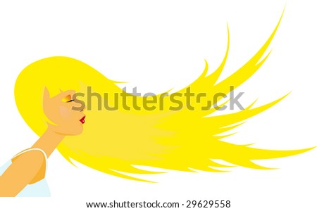 stock vector : A clip art illustration of a woman's face with long blonde 