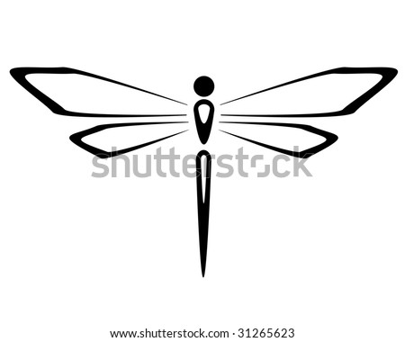 stock vector : Black and white illustration of a dragonfly