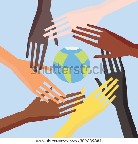 Illustration Of A People's Hands With Different Skin Color Together 