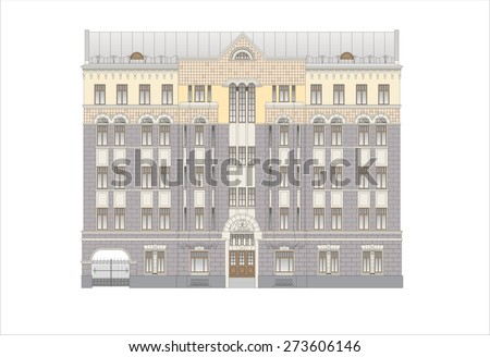 The facades of the building, drawing, coloring , a typical building of Moscow, houses, churches.