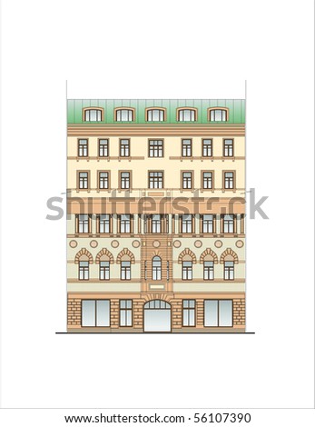 The Apartment house drawing in Russia Moscow, historical street Arbat, 1877 of construction