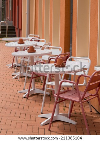 Outdoor seating of a restaurant or cafe