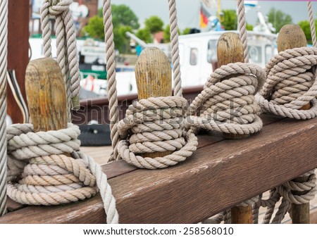 Boat deck with ropes on a sail boat