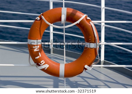 Lifebuoy ring on a ferry