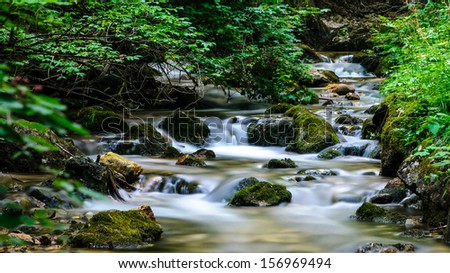 Long exposure image of mountain river in the forest