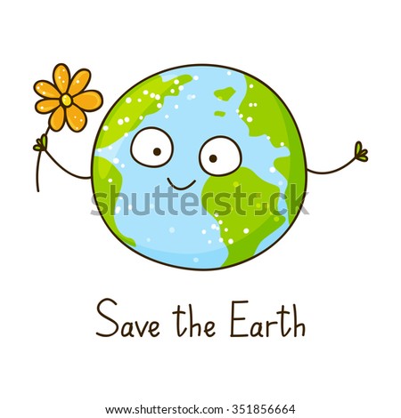 Cute Cartoon Earth Isolated On White Stock Vector Illustration