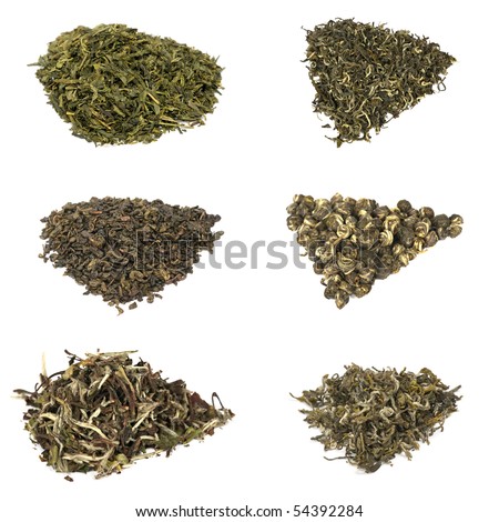 Types Herbal  on Stock Photo   Six Types Of Elite Chineese Green Tea Isolated On White