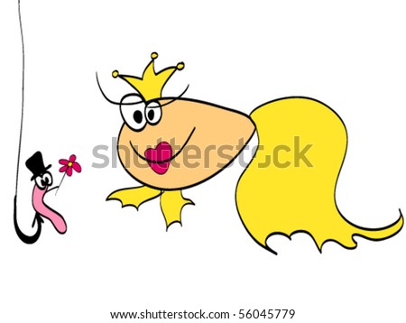 funny goldfish cartoon. Cartoon goldfish and worm