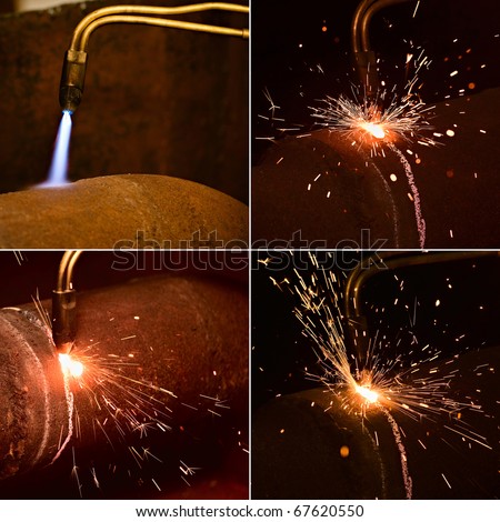 Collage: sparks during gas welding