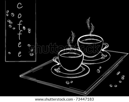 Two cups of coffee on black background
