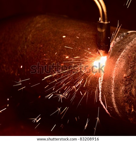 Sparks during the gas welding