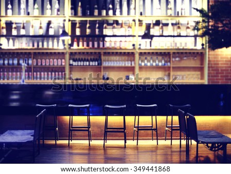 Interior of a modern pub or bar at night