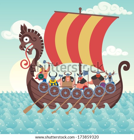 Cartoon Viking ship sailing Cartoon Viking ship sailing