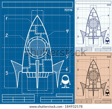 Rocket Blueprint Cartoon Cartoon blueprint of rocket ship in 3 versions No transparency and gradients used Rocket Blueprint Cartoon Cartoon blueprint of rocket ship in 3 versions No transparency and gradients used