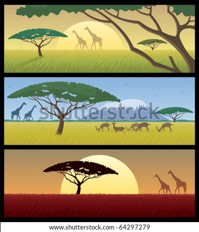 Africa Landscapes: Three African landscapes. Good for using as banners. No transparency used. Basic (linear) gradients used for the skies.
