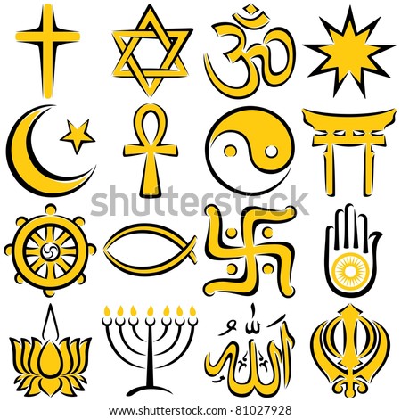 Religious Symbols: Set of 16 religious symbols, executed in line art.  No transparency and gradients used.