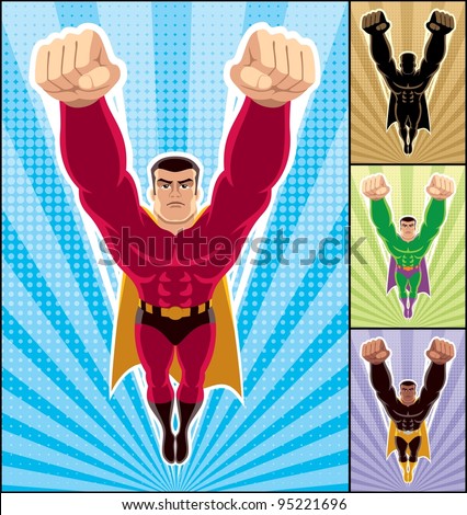 Superhero Flying: Superhero In Action. 3 Additional Versions Of The ...