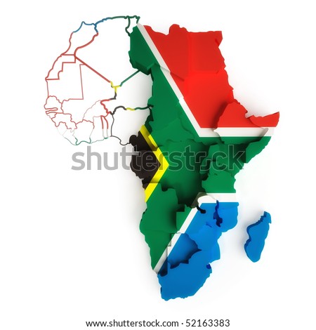 stock photo : South African flag on map of Africa with national borders