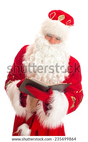 Santa reading list of gifts. Isolated on white.
