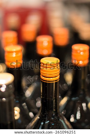 Wine bottles in the wine store.