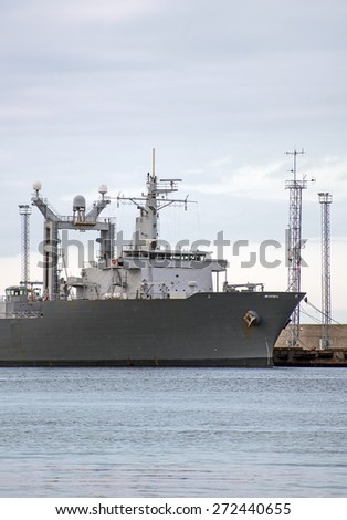 Naval auxiliary ship in the port.