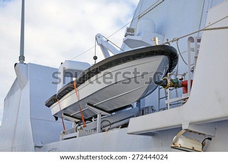 Safe power boat on naval ship.