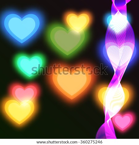 Blurry bright background abstraction with coloured hearts 2