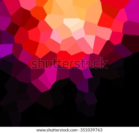 Crystalline geometric pattern in the form of a colored cloud on a black background. Rainbow gradient from yellow to pink.