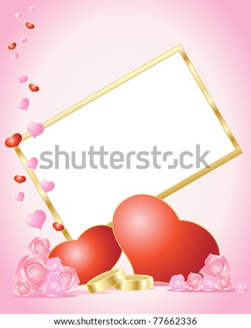  of a blank wedding invitation with red and pink hearts roses