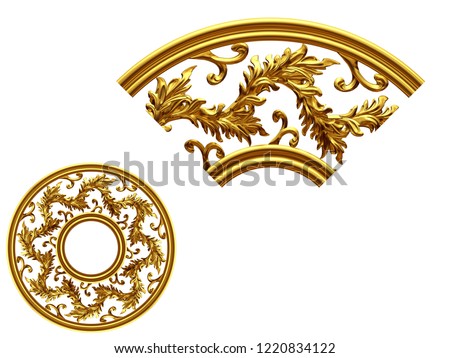 golden ornamental segment, round version, ninety degree angle, for corner or circle, 3d Illustration. There is matching a straight and fourty-five degree version with the search term: bush