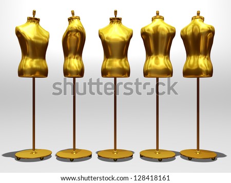 golden dress forms from different views