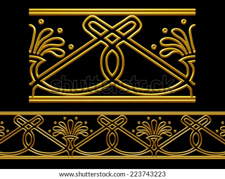 ornamental Element Art Nouveau style for a frieze, border or frame in gold