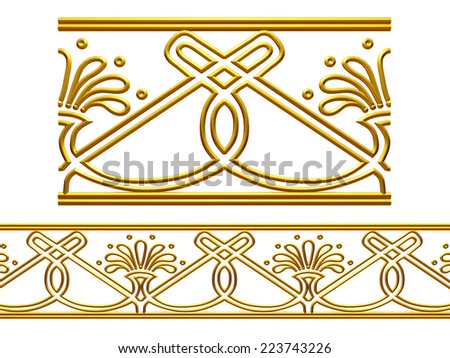 ornamental Element Art Nouveau style for a frieze, border or frame in gold