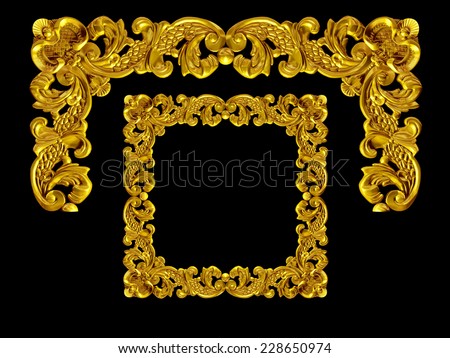 golden frame with baroque ornaments in gold for pictures or mirror