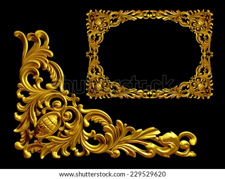golden frame with baroque ornaments in gold.  mirror the Element to complete the frame