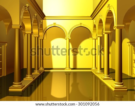 Golden cloister, interior space and background for Thousand and One Nights or  fairytales
