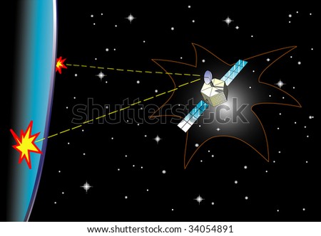 stock vector : Satellite in outer space sending signals on planet earth