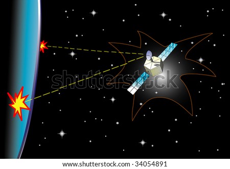 vector : Satellite in outer space sending signals on planet earth