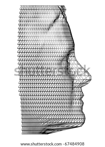 Profil face of a woman in mesh surface