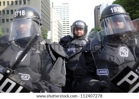 TORONTO-JUNE 25: Police in Riot gear during the G20 Protest on June 25, 2010 in Toronto, Canada.