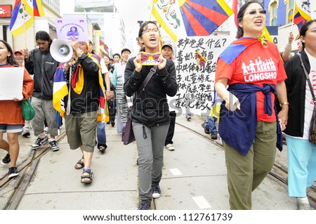 TORONTO-JUNE 26:   Tibetan human rights group marching in a rally during the G20 Protest on June 26 2010 in Toronto, Canada.
