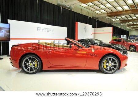 TORONTO-FEBRUARY 22: Range of Ferrari cars on display during the 40th International Auto Show on February 22, 2013 in Toronto, Canada.