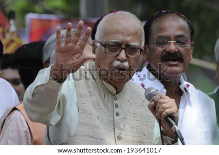 NEW DELHI-MAY 16: L.K  Advani- A senior BJP leader  giving speech after wining the Indian National election on May 16, 2014 in New Delhi , India.
