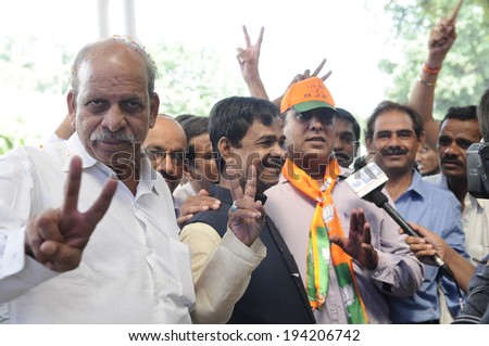 NEW DELHI-MAY 16:  BJP supporters showing \