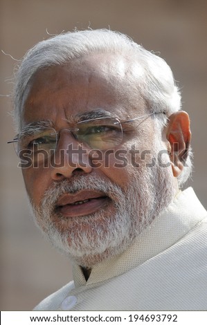 NEW DELHI-MAY 20:  Prime Minister Narendra Modi  speaking to the reporters at Rashtrapati Bhavan during a press conference on May 20, 2014 in New Delhi , India.