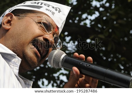 VARANASI - MAY  4 : Arvind kejriwal  explaining  his election manifesto to his voters  on May 4 , 2014 in Varanasi , India.