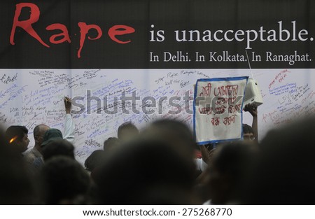 KOLKATA - MARCH 16 :Protesters with messages saying 