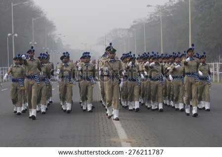 KOLKATA -JANUARY 19 : Indian Army scouts marching during the Republic Day Parade preparation on January 19, 2015 in Kolkata, India.