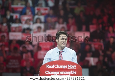 BRAMPTON - OCTOBER 4 :Justin Trudeau delivering a speech during an election rally of the Liberal Party of Canada on October 4, 2015 in Brampton, Canada.