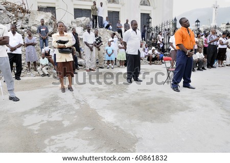 PORT-AU-PRINCE - AUGUST 22: Followers gathered outside to perform their prayers , in Port-Au-Prince, Haiti on August 22, 2010.